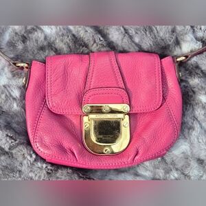 Michael Kors Hot Pink Pebbled Leather Shoulder Bag with Gold Hardware